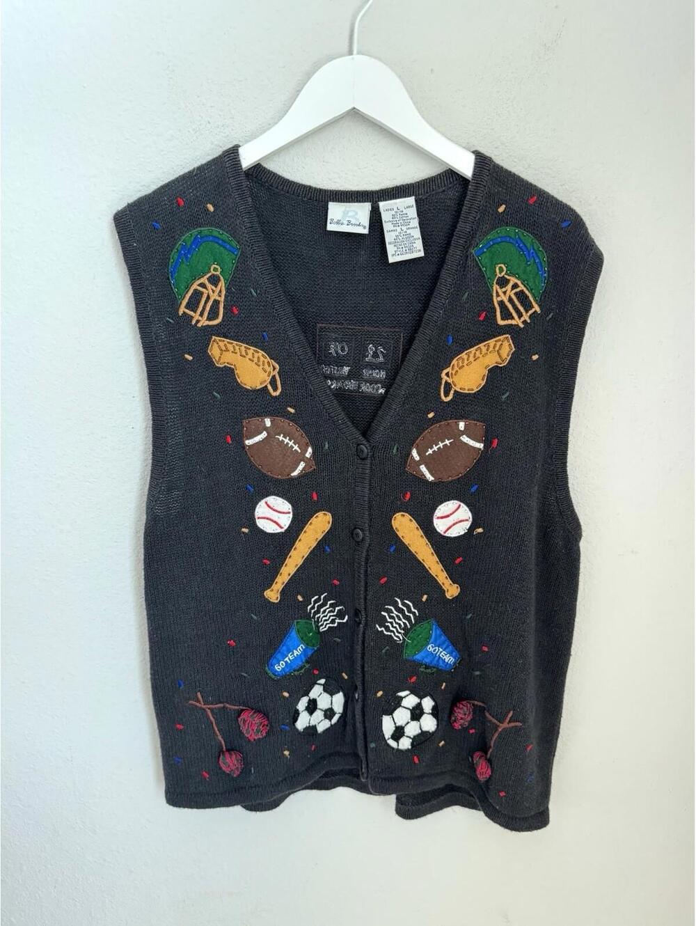 Vintage Bobbie Brooks Women’s Sz L Embroidered All Sports Go Team Vest